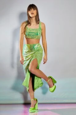 Glamorous Iridescent Line Sequin Midi Pencil Skirt With Side Split -Cheap Softly Dressed Store GC0617 DB05 03