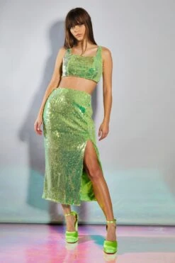 Glamorous Iridescent Line Sequin Midi Pencil Skirt With Side Split -Cheap Softly Dressed Store GC0617 DB05 04