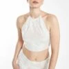 Glamorous Collection Silver Sequin Halterneck Crop Top With Lace-up Back Detail