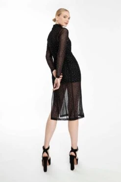Glamorous Collection Black Diamante Mesh Long Sleeve Midi Dress 6 Glamorous Collection Black Diamante Mesh Long Sleeve Midi Dress -Cheap Softly Dressed Store GC0652 DC26 02