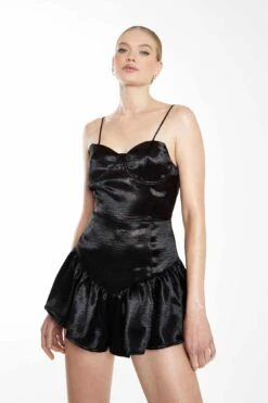 Glamorous Collection Black Ruffle Hem Playsuit -Cheap Softly Dressed Store GC0656 BK 04