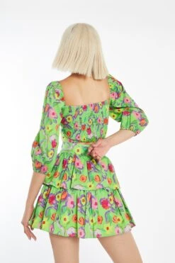 Glamorous Neon-Green Floral Tiered Ruffle Mini-Skirt -Cheap Softly Dressed Store GC0738 DE31 02