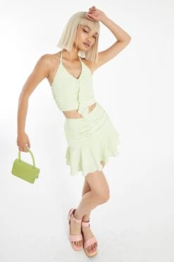 Glamorous Pale-Lime Ruched Halter-Neck Ruffle Crop-Top 7 Glamorous Pale-Lime Ruched Halter-Neck Ruffle Crop-Top -Cheap Softly Dressed Store GC0743 DE40 04