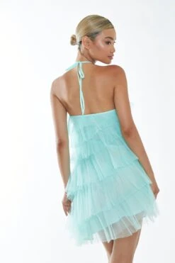 Glamorous Turquoise Pleated Tulle Halterneck Mini-dress -Cheap Softly Dressed Store GC0773 G36 02