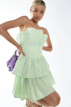 Glamorous Apple Green Bandeau Ruffle Mini-dress -Cheap Softly Dressed Store GC0774 M68 04 1