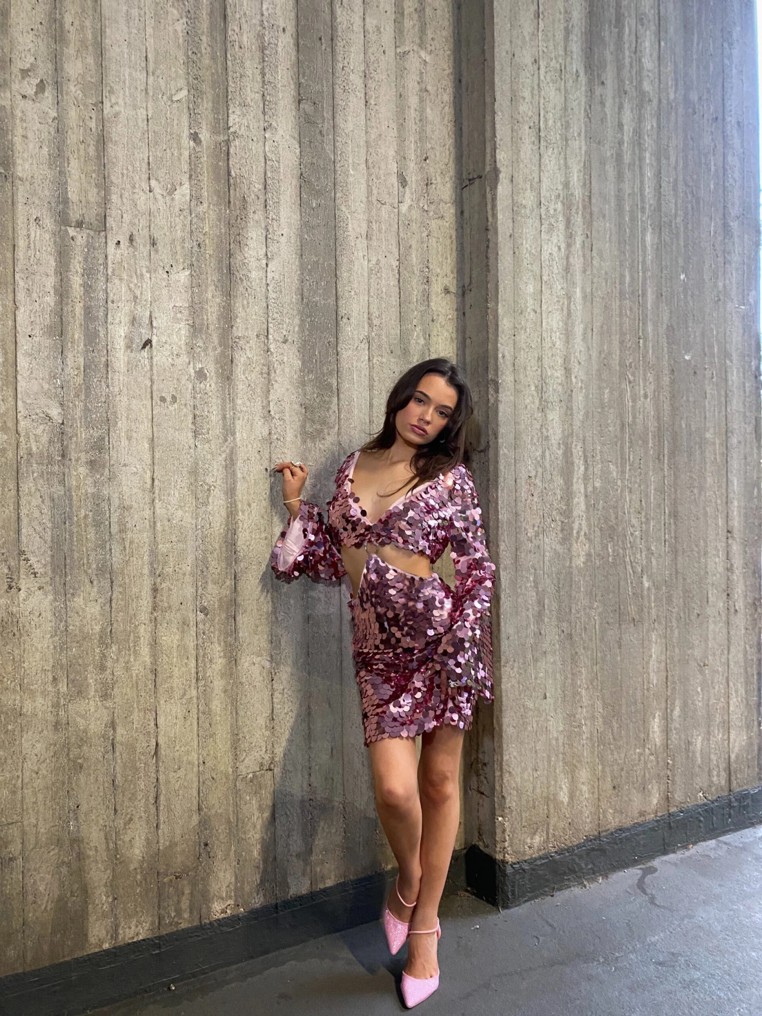 Glamorous Georgia Plunging Cut-Out Sequin Mini Dress -Pink 3 Glamorous Georgia Plunging Cut-Out Sequin Mini Dress -Pink - Image 3