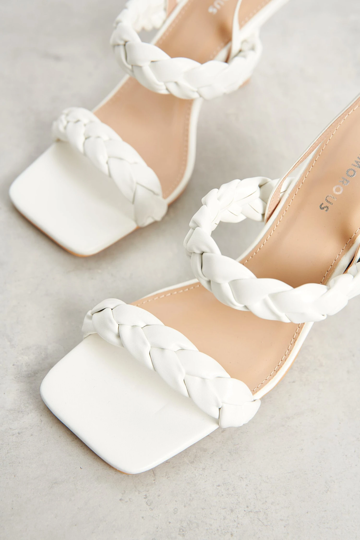 Glamorous White Woven Detail Square Toe Heels 1 Glamorous White Woven Detail Square Toe Heels