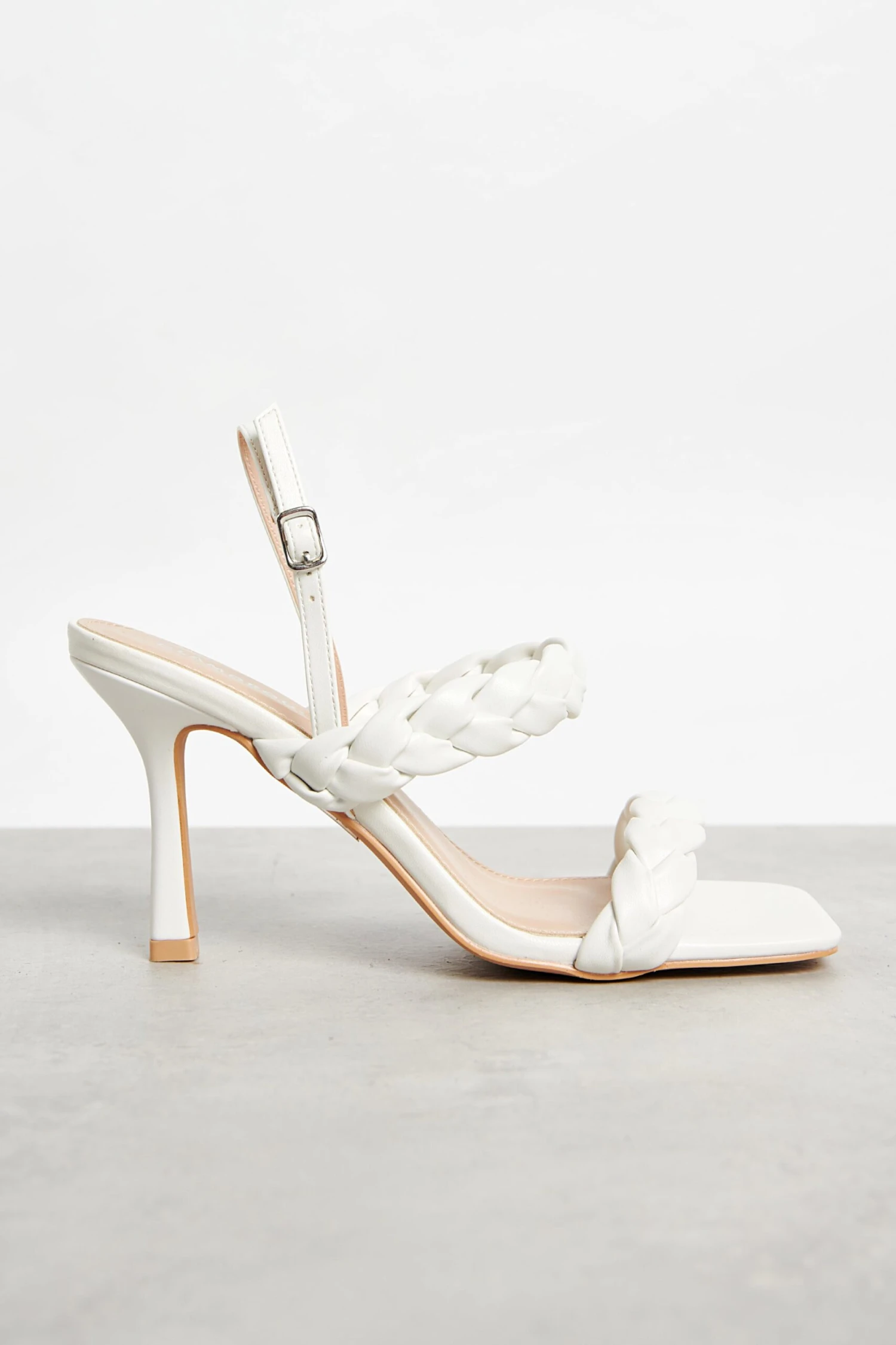 Glamorous White Woven Detail Square Toe Heels 2 Glamorous White Woven Detail Square Toe Heels - Image 2