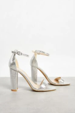 Glamorous Silver Block Heels