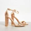 Glamorous Rose Gold Square Toe Block Heels