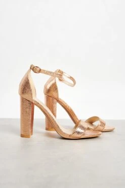 Glamorous Rose Gold Square Toe Block Heels
