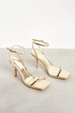 Glamorous Wide Fit Gold Barely There Strappy Heels
