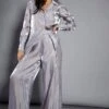 Glamorous Studio Grey Metallic Wide Leg High Waisted Trousers
