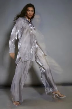 Glamorous Studio Grey Metallic Wide Leg High Waisted Trousers 7 Glamorous Studio Grey Metallic Wide Leg High Waisted Trousers -Cheap Softly Dressed Store GS0027 BL41 04