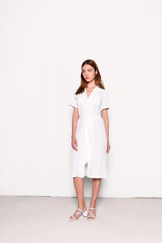 Glamorous White V-Neck Belted Midi Dress 1 Glamorous White V-Neck Belted Midi Dress