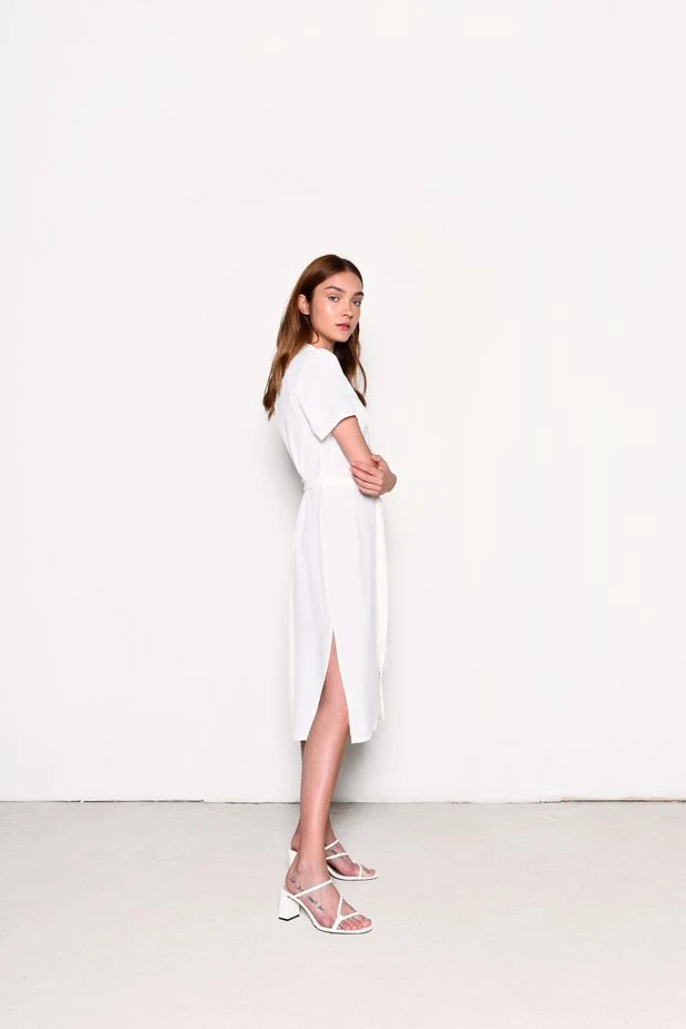 Glamorous White V-Neck Belted Midi Dress 3 Glamorous White V-Neck Belted Midi Dress - Image 3