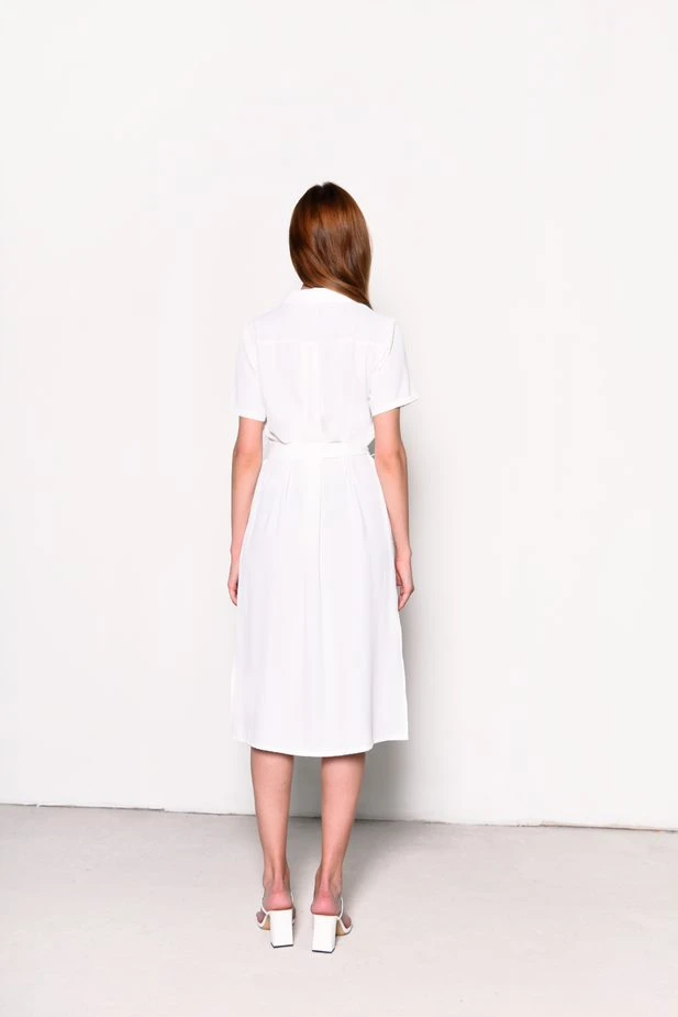 Glamorous White V-Neck Belted Midi Dress 2 Glamorous White V-Neck Belted Midi Dress - Image 2