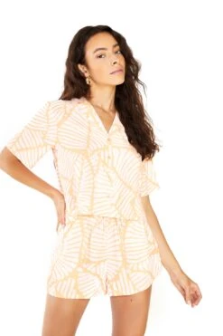 Glamorous Studio Coral Pink Palm Open Collar Shirt -Cheap Softly Dressed Store GS0272 CX44 03