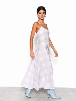 Glamorous Lilac Checkerboard Print Midi Dress -Cheap Softly Dressed Store GS03291