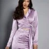 Glamorous Studio Lavender Satin Cropped Wrap Blazer
