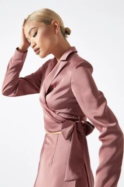 Glamorous Dark-Rose Wrap-Front Crop-Blazer -Cheap Softly Dressed Store GS0338A L30 03