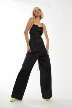 Glamorous Black Wide Leg Low Tie-back Jumpsuit