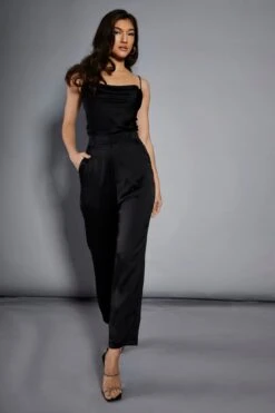 Glamorous Studio Black Satin Cropped Straight Leg Trousers -Cheap Softly Dressed Store GS0415 E75 03