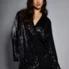Glamorous Studio Black Sequin Relaxed Fit Mini Shirt Dress