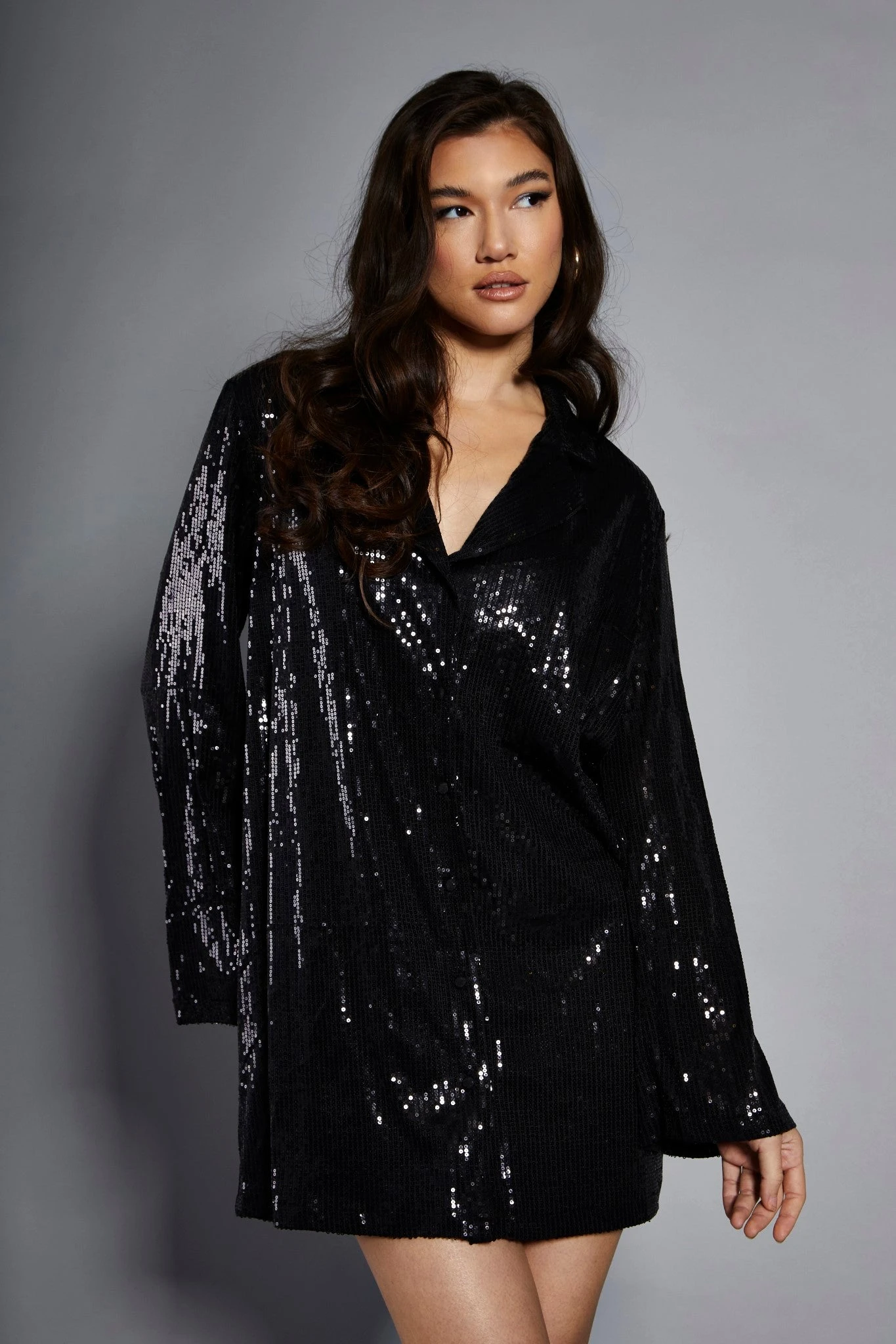 Glamorous Studio Black Sequin Relaxed Fit Mini Shirt Dress 1 Glamorous Studio Black Sequin Relaxed Fit Mini Shirt Dress