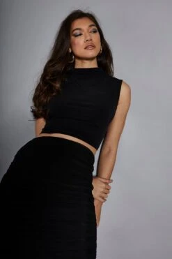 Glamorous Studio Black High Cowl Neck Crop Top -Cheap Softly Dressed Store GS0434 BK 04