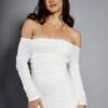 Glamorous Studio White Mesh Ruched Bardot Mini Dress