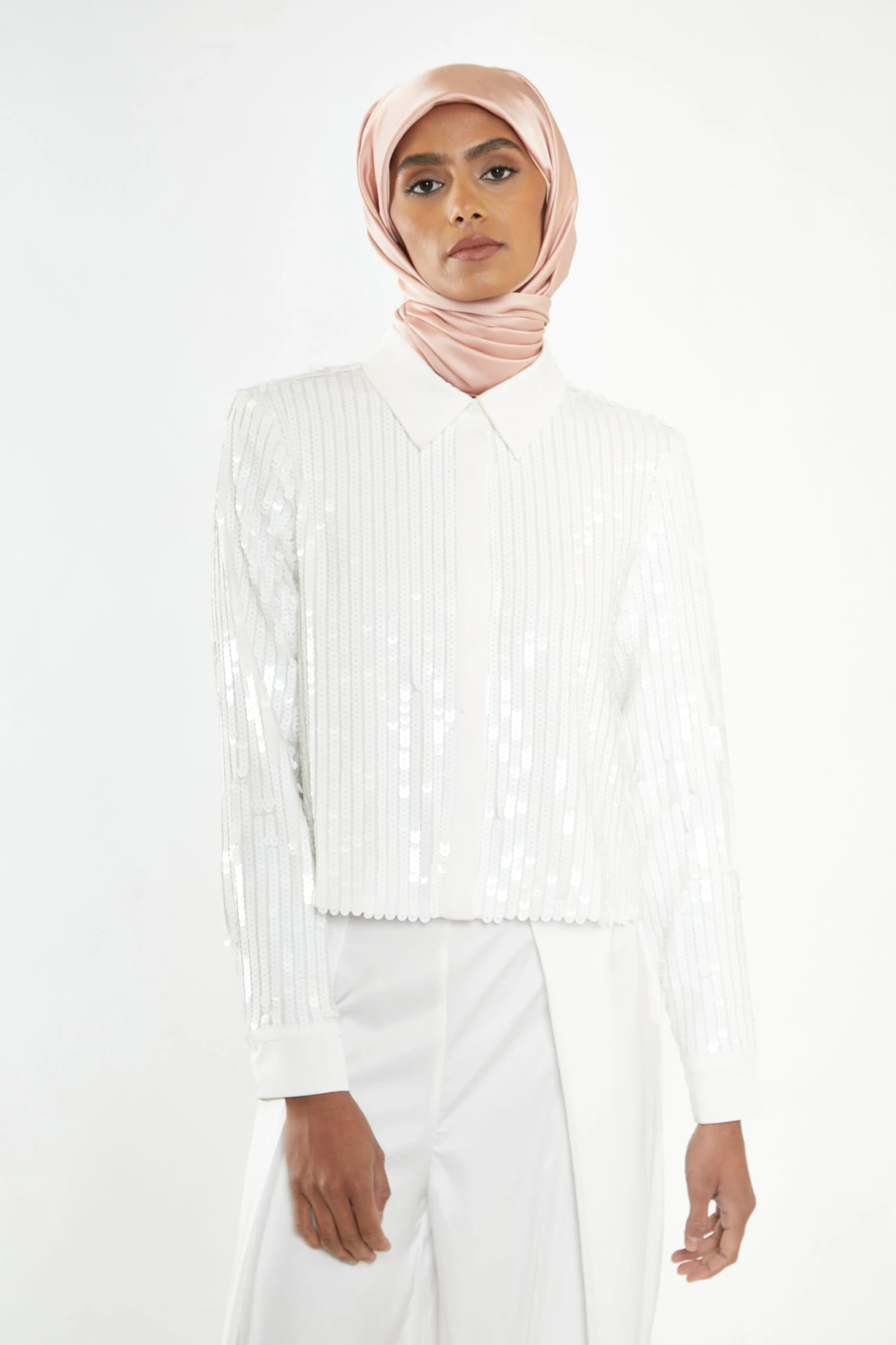 Glamorous Studio White Linear Sequin Shirt 4 Glamorous Studio White Linear Sequin Shirt - Image 4