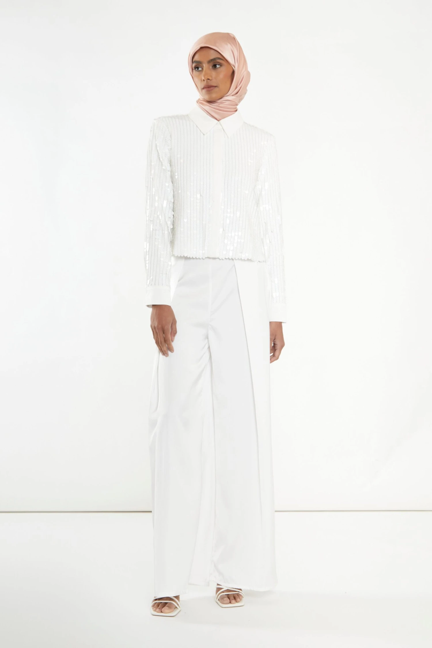 Glamorous Studio White Linear Sequin Shirt 3 Glamorous Studio White Linear Sequin Shirt - Image 3