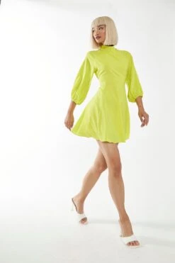 Glamorous Acid-Yellow High Neck Open Back Mini-Dress -Cheap Softly Dressed Store GS0464 L24 03