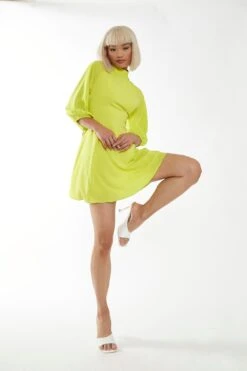 Glamorous Acid-Yellow High Neck Open Back Mini-Dress -Cheap Softly Dressed Store GS0464 L24 04