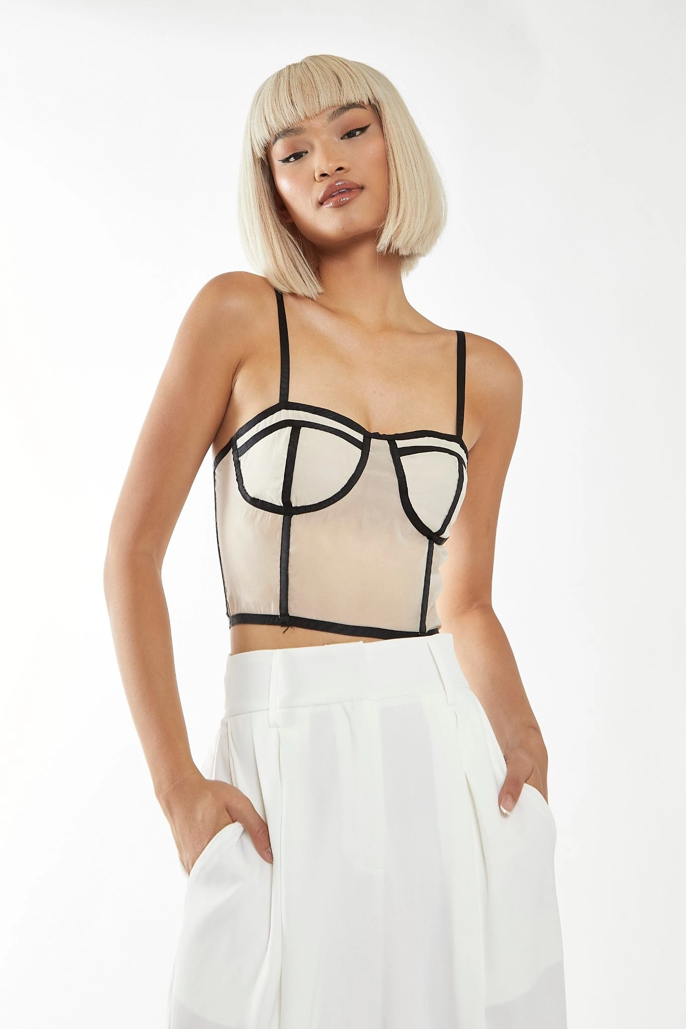 Glamorous Nude-Black Strappy Corset Top 1 Glamorous Nude-Black Strappy Corset Top