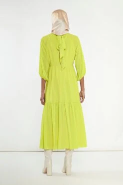 Glamorous Acid-Yellow Open Back Tiered Midi-Dress -Cheap Softly Dressed Store GS0469 04