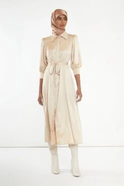 Glamorous Sand Satin Midaxi Shirt Dress