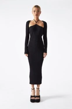 Glamorous Black Long-Sleeve Halterneck Top