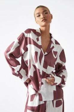 Glamorous Dark-Rose Abstract Oversized Shirt