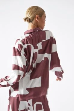 Glamorous Dark-Rose Abstract Oversized Shirt -Cheap Softly Dressed Store GS0516 DL65 04