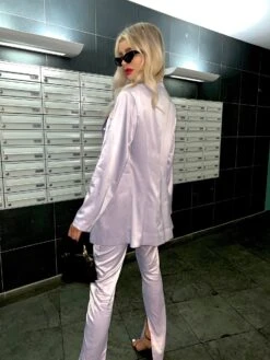 Glamorous Soft-Lilac Satin Double-Breasted Tailored Blazer 6 Glamorous Soft-Lilac Satin Double-Breasted Tailored Blazer -Cheap Softly Dressed Store GS0528 DC01 02