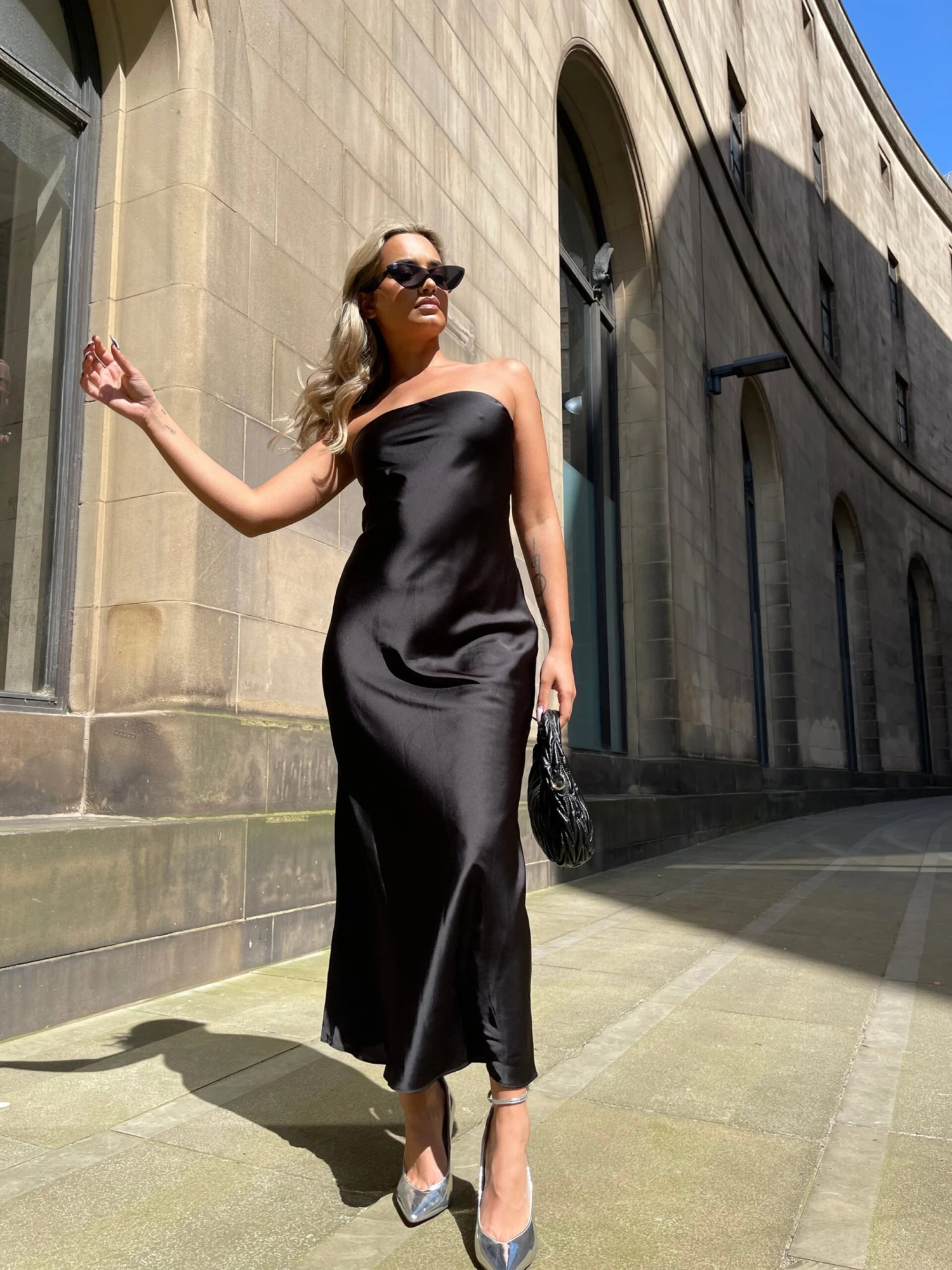 Glamorous Black-Satin Bias-Cut Strapless Midaxi-Dress 4 Glamorous Black-Satin Bias-Cut Strapless Midaxi-Dress - Image 4