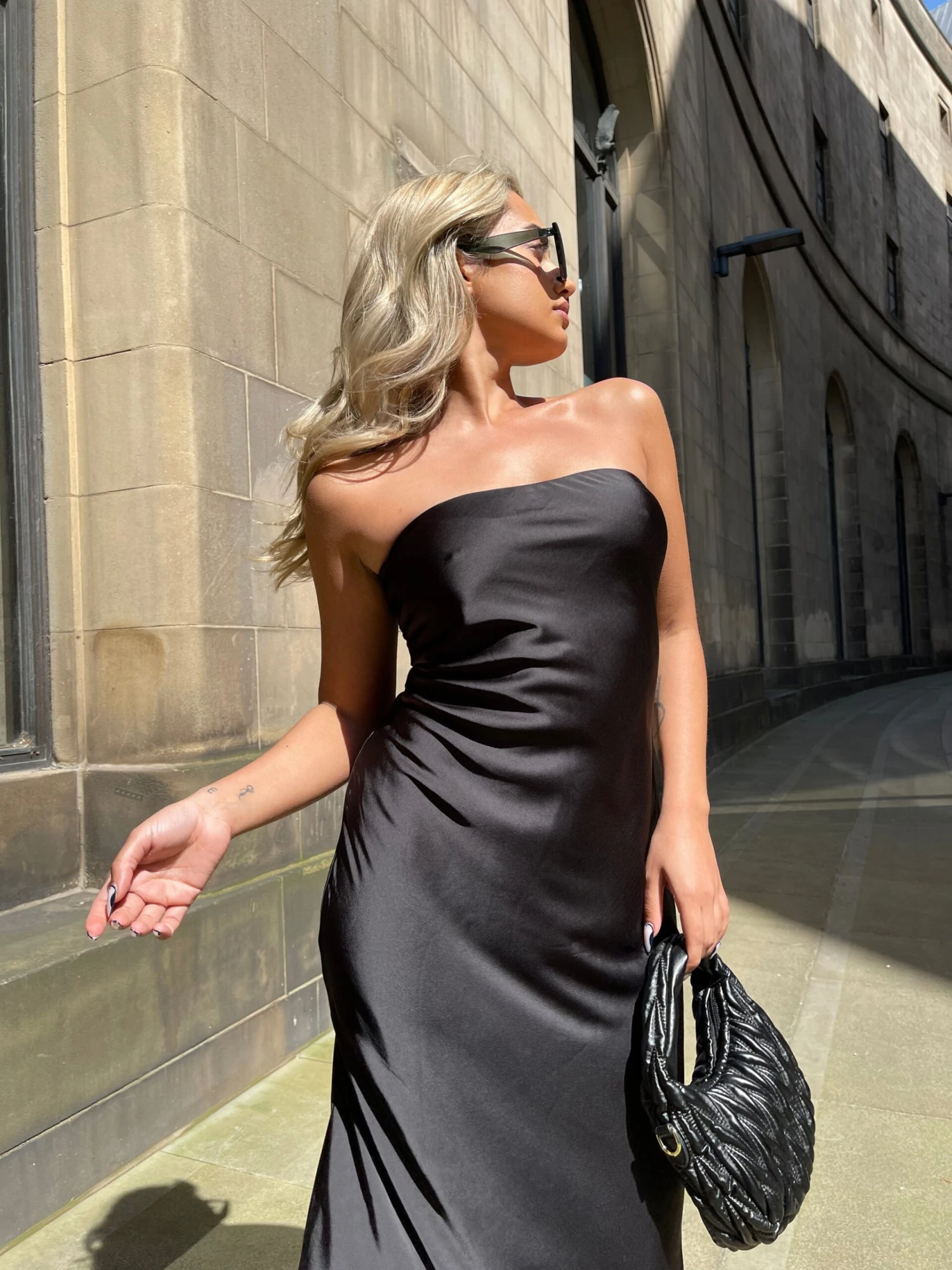 Glamorous Black-Satin Bias-Cut Strapless Midaxi-Dress 2 Glamorous Black-Satin Bias-Cut Strapless Midaxi-Dress - Image 2