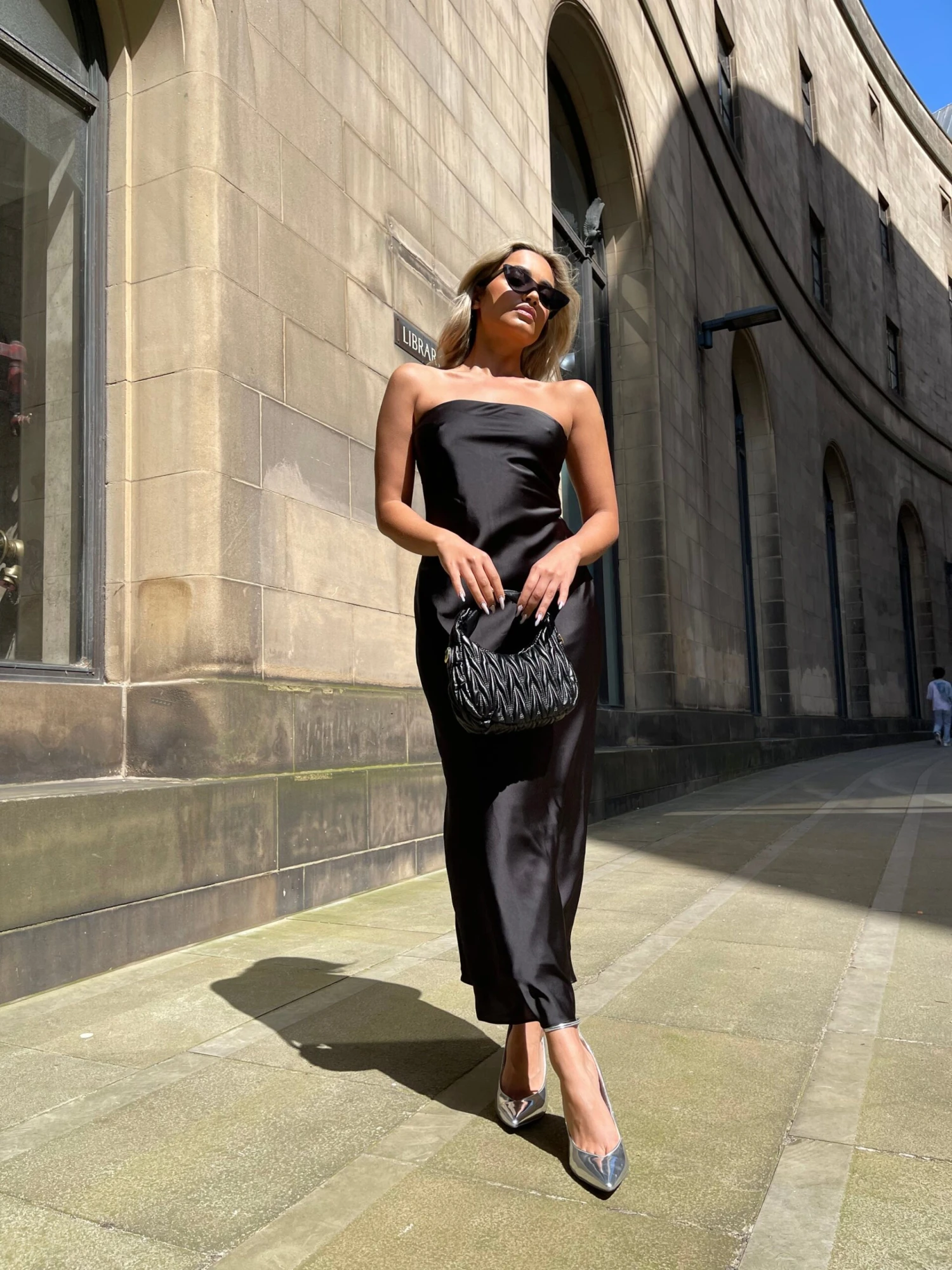 Glamorous Black-Satin Bias-Cut Strapless Midaxi-Dress 1 Glamorous Black-Satin Bias-Cut Strapless Midaxi-Dress