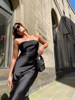 Glamorous Black-Satin Bias-Cut Strapless Midaxi-Dress 9 Glamorous Black-Satin Bias-Cut Strapless Midaxi-Dress -Cheap Softly Dressed Store GS0565 E75 05