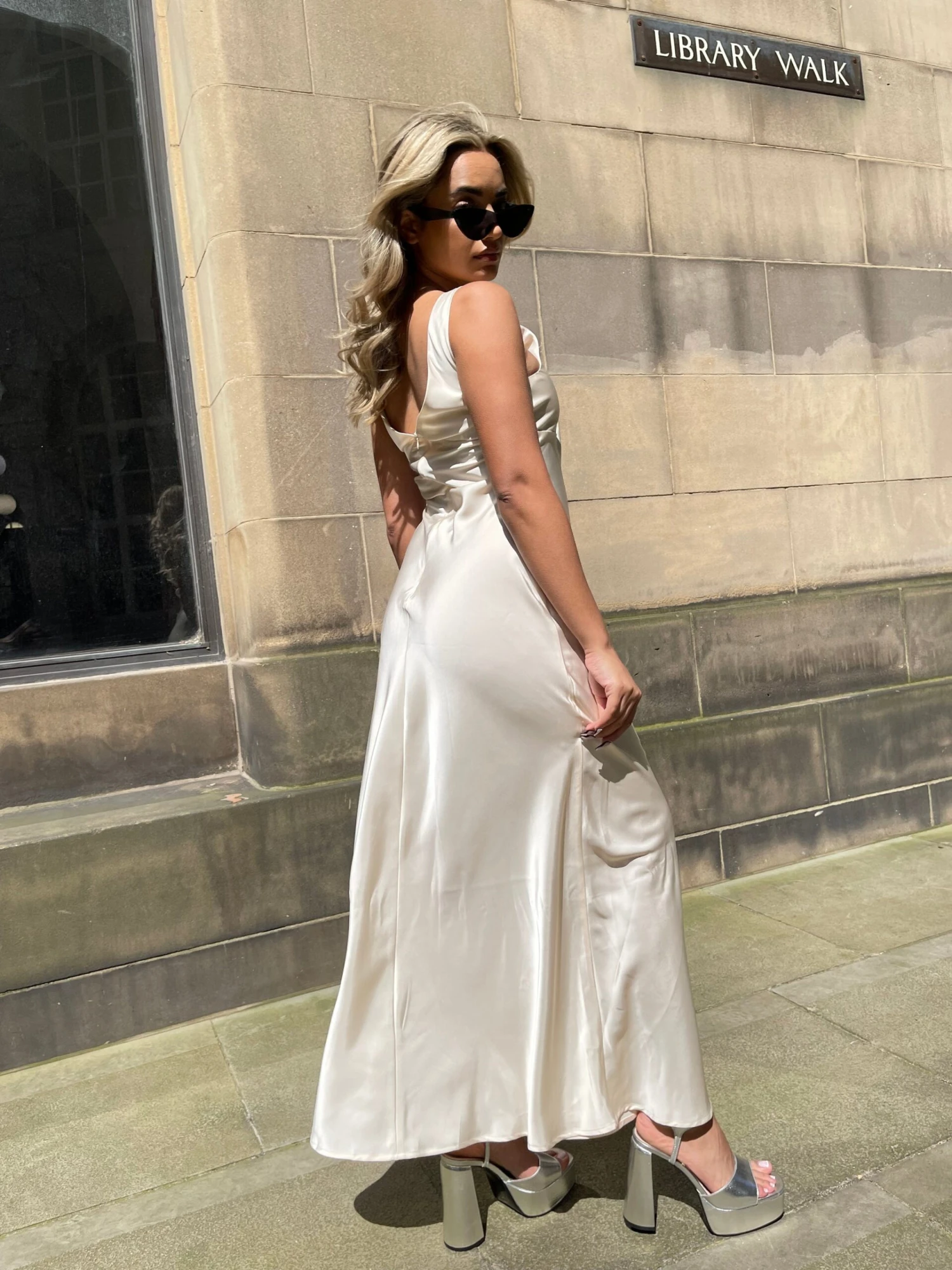 Glamorous Dark-Cream Satin V-Neck Midaxi-Dress 3 Glamorous Dark-Cream Satin V-Neck Midaxi-Dress - Image 3