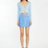 Glamorous Pale-Blue Flower Buckle Knitted-Top