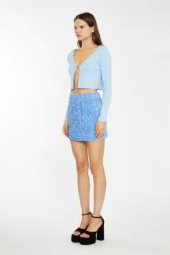 Glamorous Pale-Blue Flower Buckle Knitted-Top -Cheap Softly Dressed Store HC0007 CI37 03