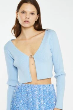 Glamorous Pale-Blue Flower Buckle Knitted-Top -Cheap Softly Dressed Store HC0007 CI37 04